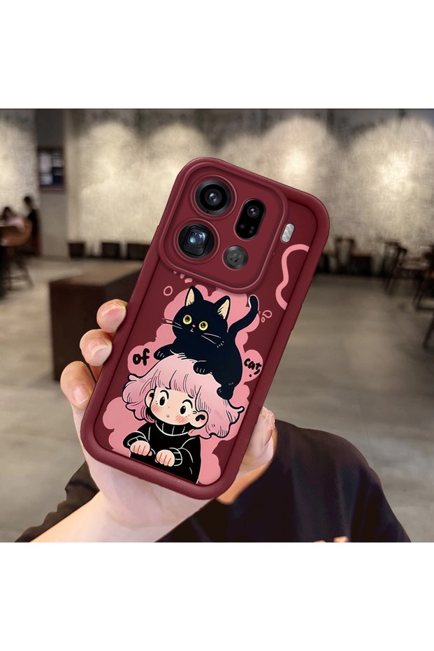 Oppo Find X9 Pro 5g Compatible Case Camera Protector Burgundy Silicone Couple Phone Case Cat Pattern