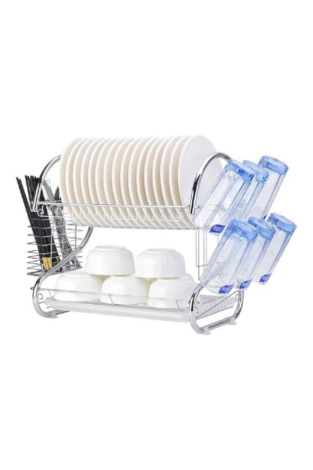 2 Layer Dish Drainer Rack Silver 35cm