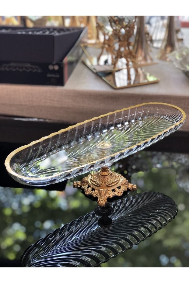 Kayık Gilded Zamak Footed Presentation Plate with Glass Plate