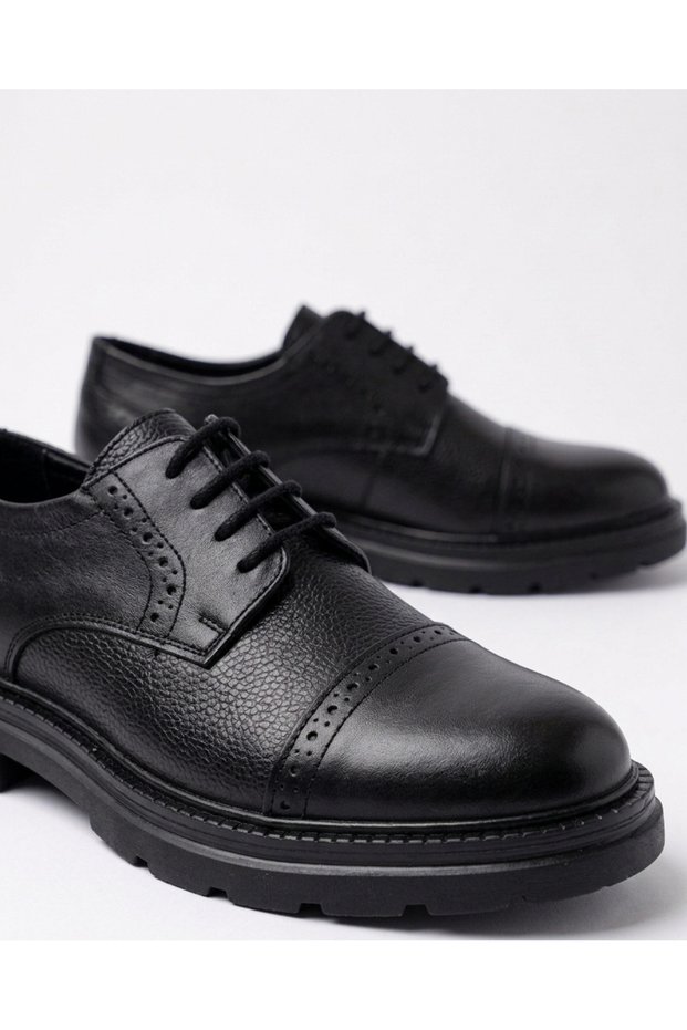 Genuine Leather Eva Sole Lace-Up Men's Black Casual Classic Shoes Te0267