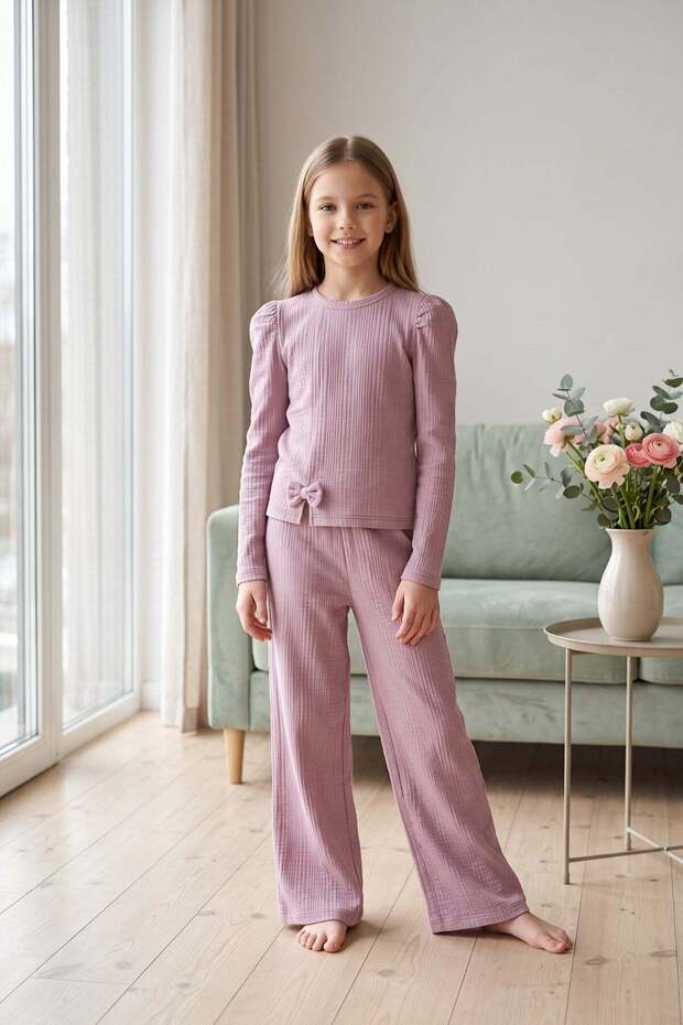 Girl's Set Children's Long Sleeve Glk Bow Detail Girl's Set