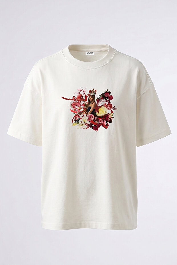 Women's Tac Lipstick Design Printed Oversize White T-Shirt
