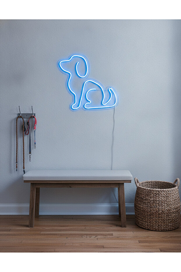 Köpek Figürlü LED Neon Duvar Tablosu | Mavi Aydınlatmalı Modern Dekor | Çocuk Odası - 3