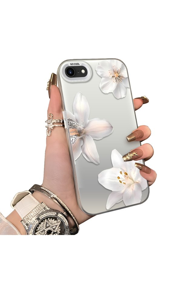 iPhone Se 2020 Compatible Silicone Edge Hard Back Case Couple Phone Case with Floral Pattern