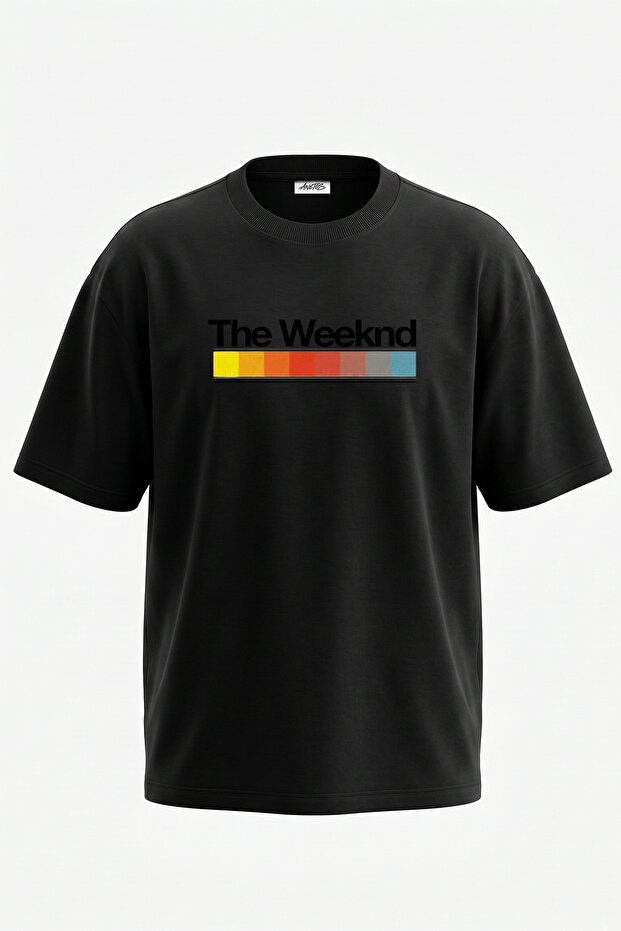 تي شيرت أسود كبير الحجم مطبوع بتصميم The Weeknd_48