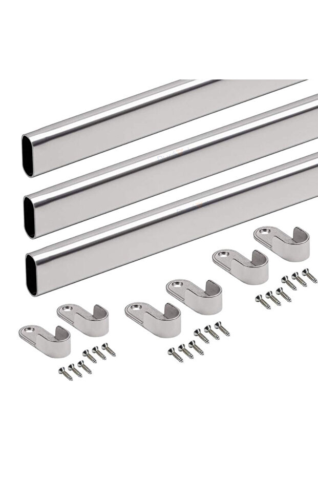 Oval Closet Rod, White Chrome, 95 cm with Mounting Brackets and Screws