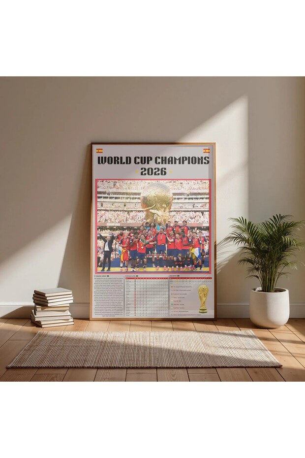 Spain National Team World Cup Champions 2026 40x60 cm Gallery Wrapped Canvas | Trophy Celebration Team Photo HD Wall Art