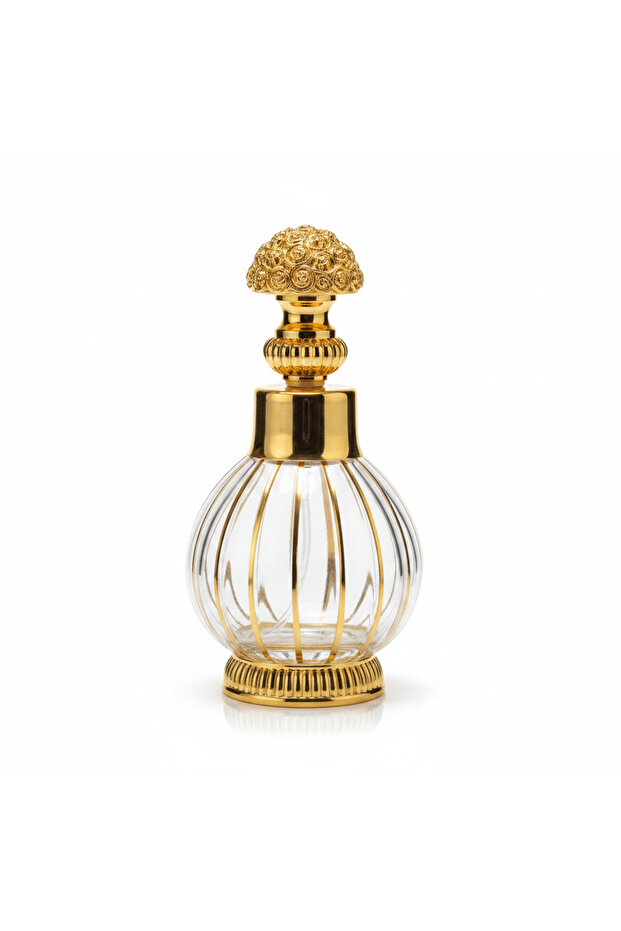 Glass Perfume Bottle With Gold Filigree Rose Cap – 200 ml
