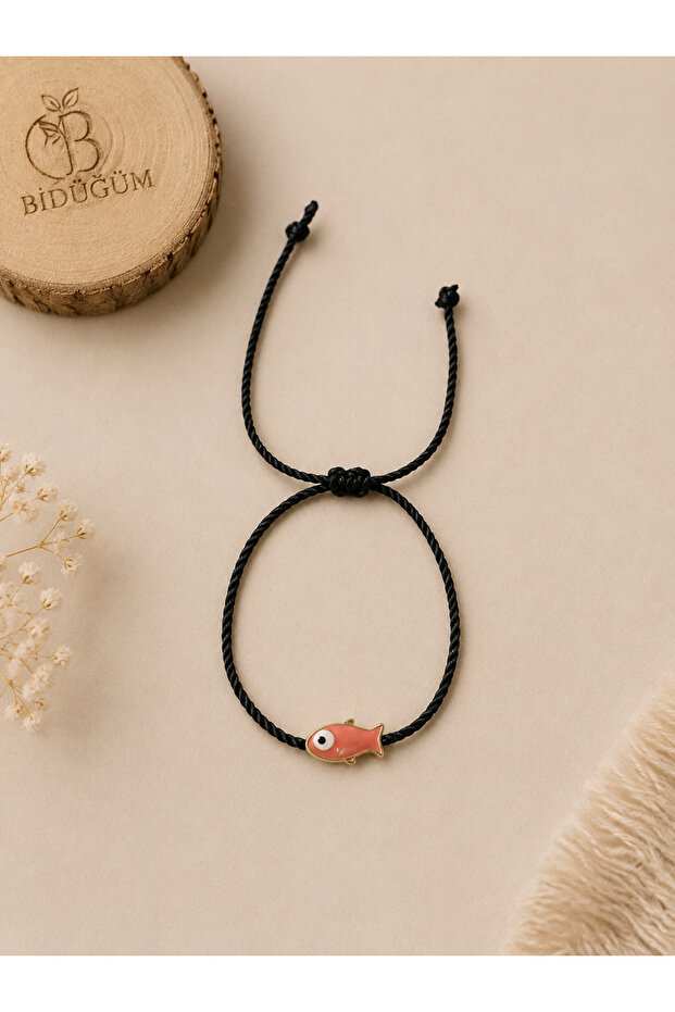 Black Rope Salmon Fish Figured Bracelet | Handmade Adjustable Minimal Bohemian Unisex Bracelet