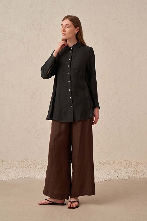 Black-Oversize Tencel Linen Shirt