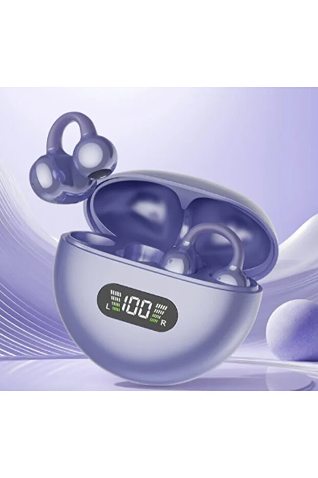 purple New TWS Bone Conduction Earphones Bluetooth 5.3 Earbuds Clip on Ear Comfortable Sport Digital