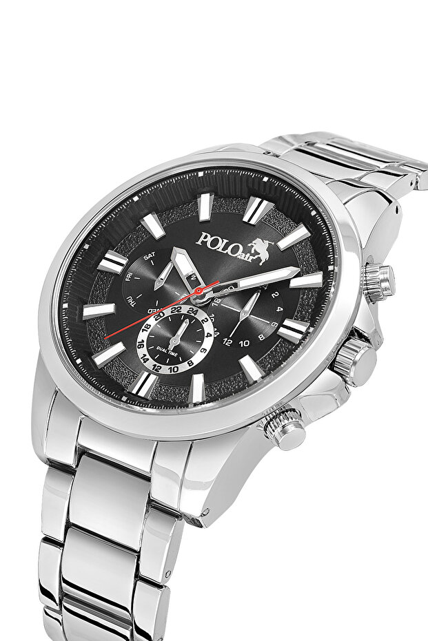 Classic Metal Case Men's Wristwatch Silver Black Color Pl-7094E4X