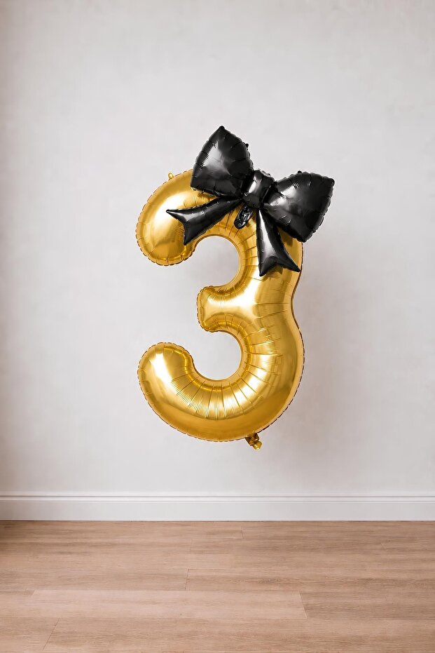 Black Bow & Gold 3 Number Foil Balloon Set