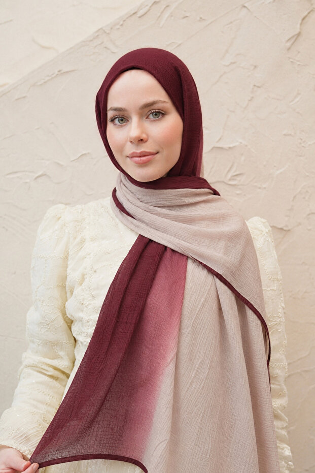 Burgundy - Powdered Muslin Gradient Piping Shawl