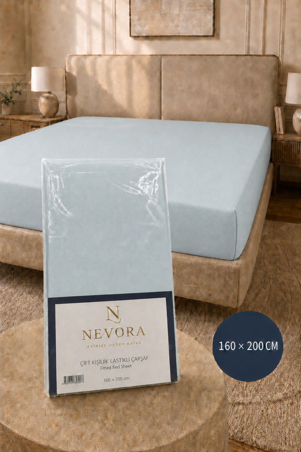 Double Elasticated Sheet 160 X 200 cm Ice Blue with Flexible Edges