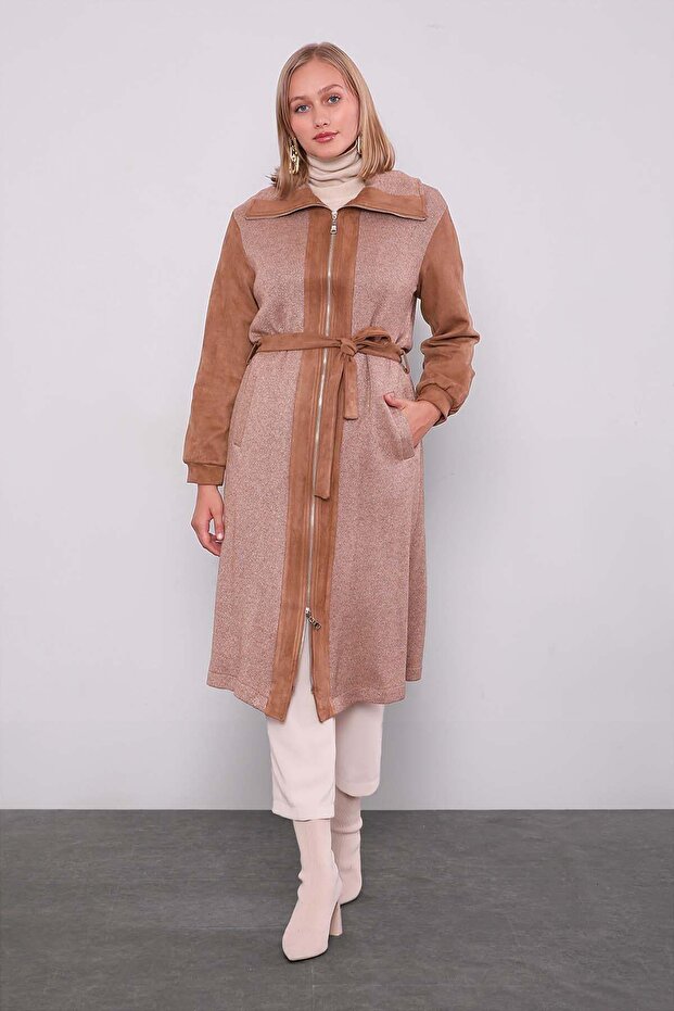 Camel Suede Cap with Belt Tie