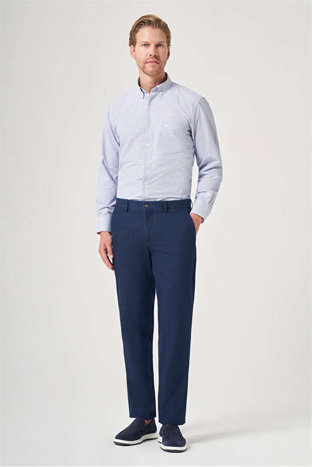 Navy Blue Side Pocket Comfort Fit Cotton Chino Trousers 1003260211