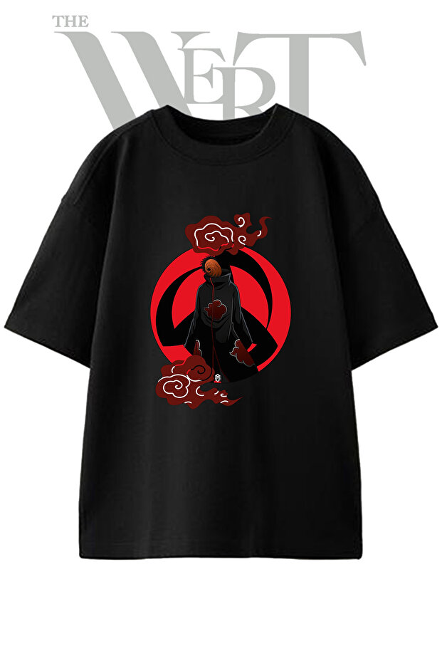 Tobi Akatsuki Design Printed Unisex Black Oversize T-Shirt