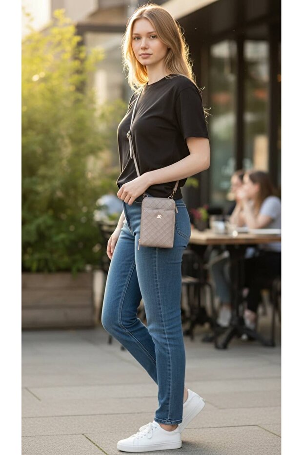 Women's 3-Compartment Card Holder Wallet Bag with Phone Holder