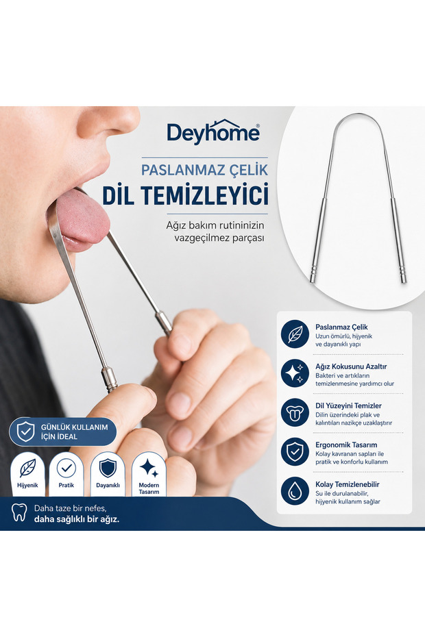 Tongue Cleaning Stainless Steel Tongue Scraper Oral Hygiene Device