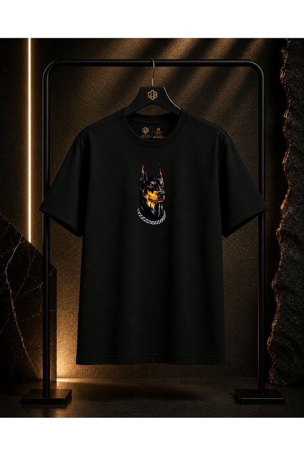 Unisex Dog Printed 100% Cotton Oversize Crew Neck Short Sleeve T-Shirt Black