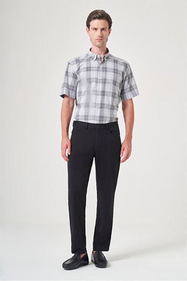 Black Side Pocket Knitted Slim Fit Casual Cotton 5-Pocket Trousers 1003260906