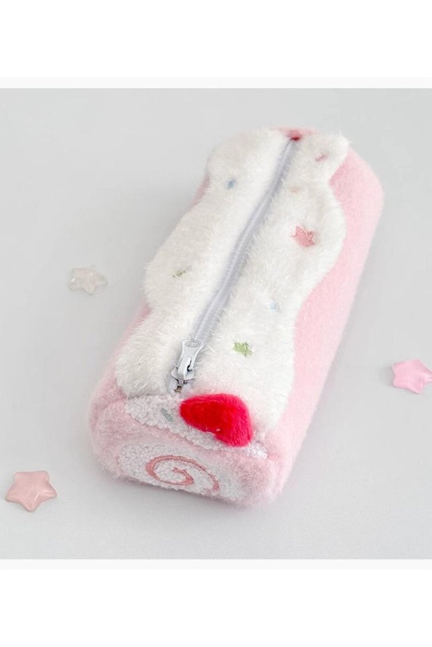 pink INS Fashion Korean Cream Swiss Roll Plush Pencil Case Student Desktop Storage Stationery Pen Ba