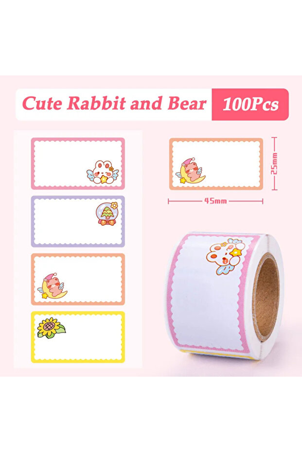 Cute Rabbit and Bear Cartoon sticker marking waterproof and tear resistant sticker name book classif