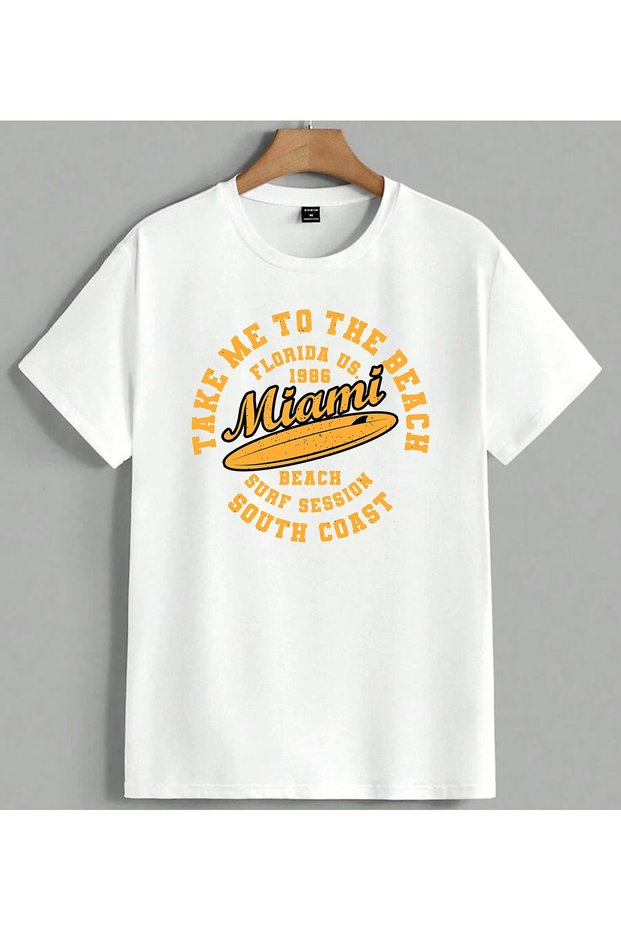 Miami Beach Surfing Vintage Printed Unisex Oversize T-Shirt White