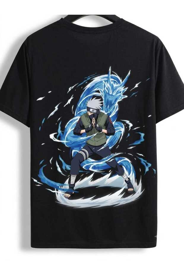 Unisex Black Anime and Pop Art Printed Oversize T-Shirt