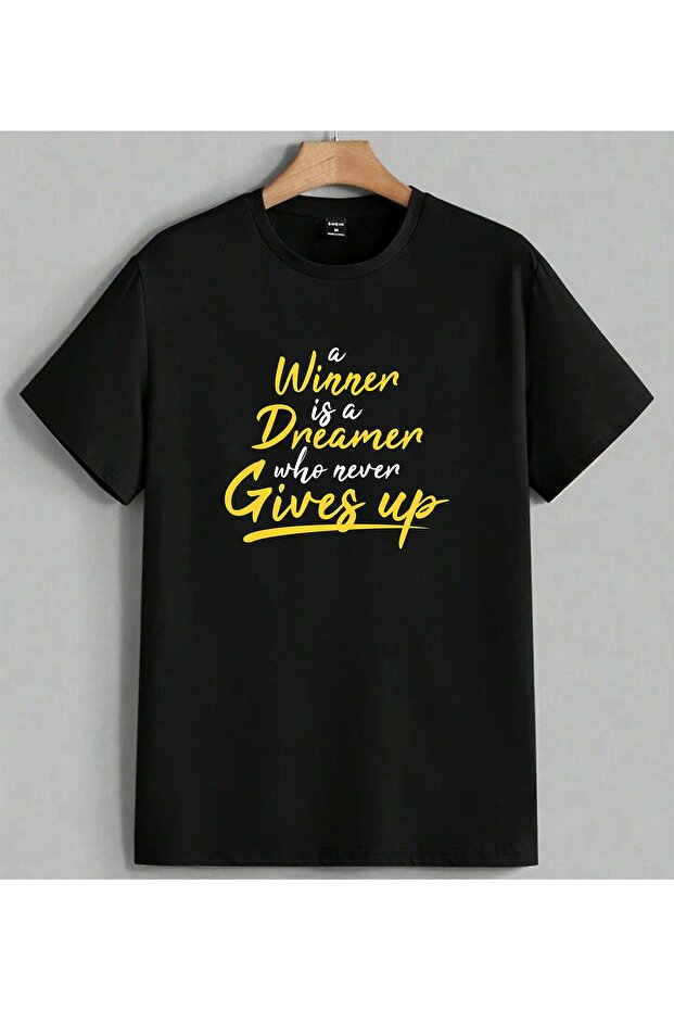 Winner Dreamer Motivational Printed Unisex Oversize T-Shirt Black