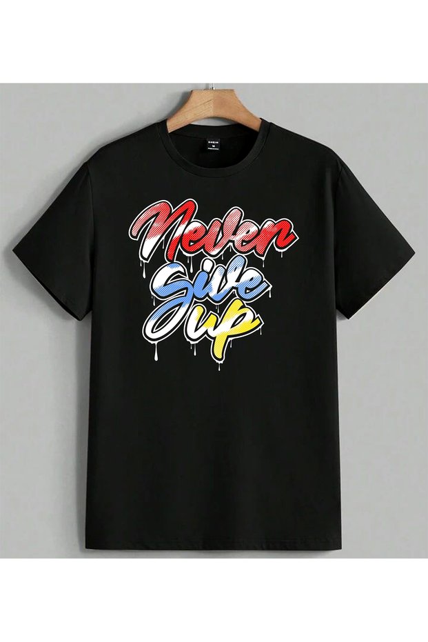Retro Print Colorful Typography Printed Unisex Oversize T-Shirt Black