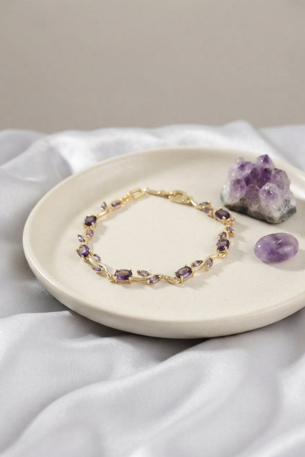 Brass Gold Color Purple Zircon Stone Flower Model Women's Bracelet