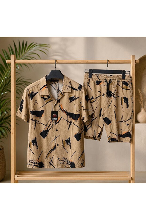 Men's Shirt and Shorts Top-Bottom Viscose Set