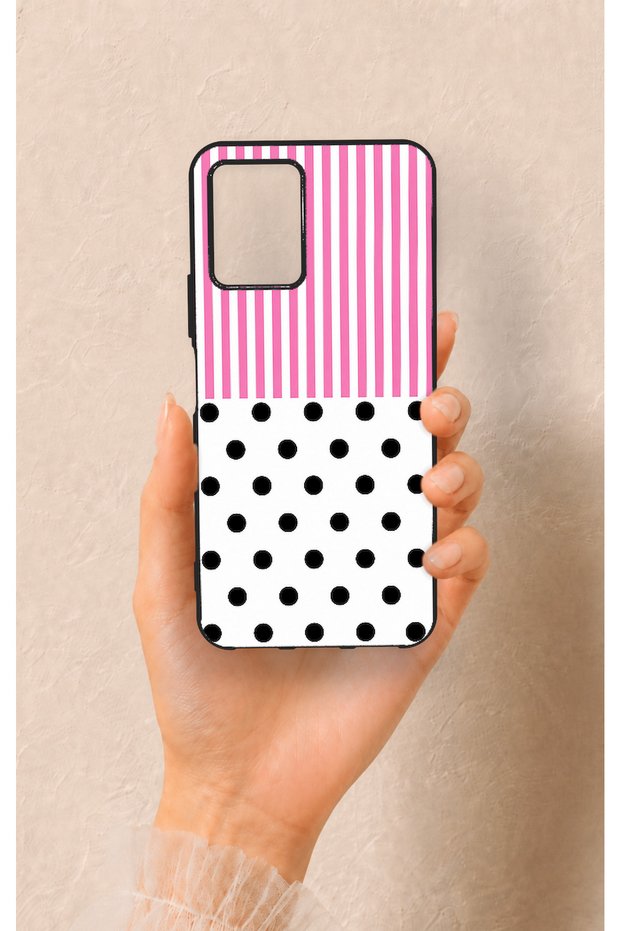 Vivo Y21 Compatible Pink Striped Polka Dot Patterned Silicone Case