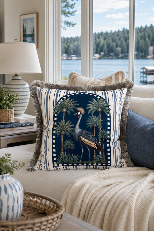 Fringed Cushion Cover 43*43 cm - Gray Palm Royale