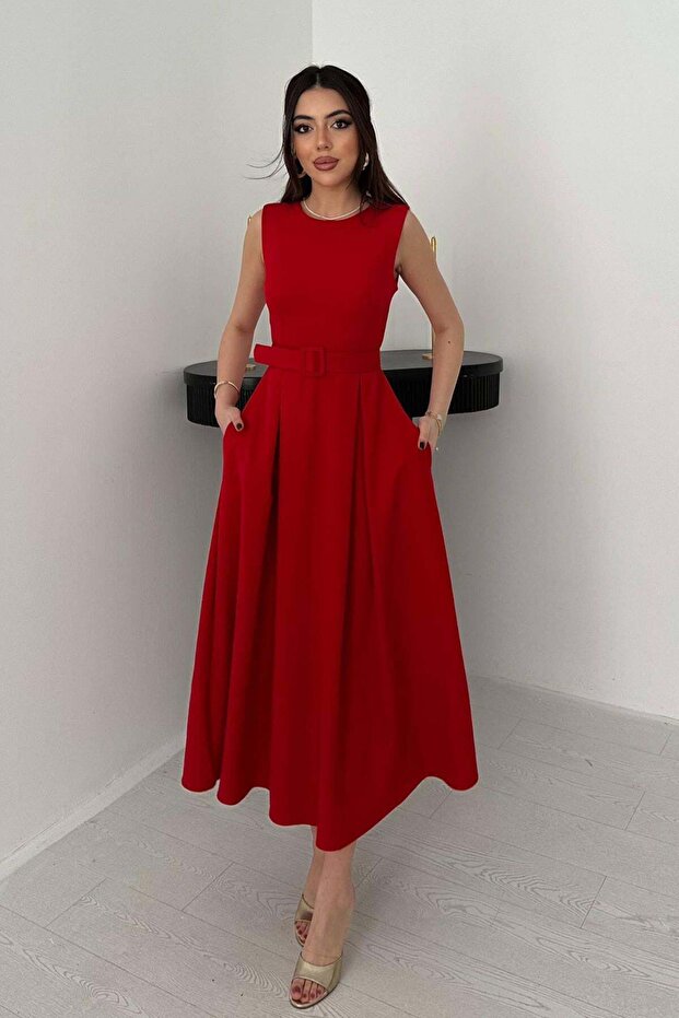 Women's Mustard Halter Neck Flared Dress