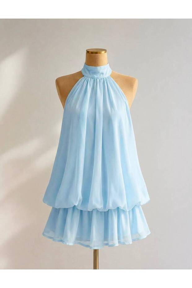 Halter yaka mini elbise