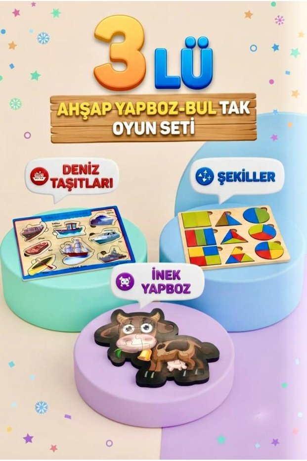 Educational and Fun 3-Piece Wooden Puzzle Set with Storytelling and Find-And-Place Game