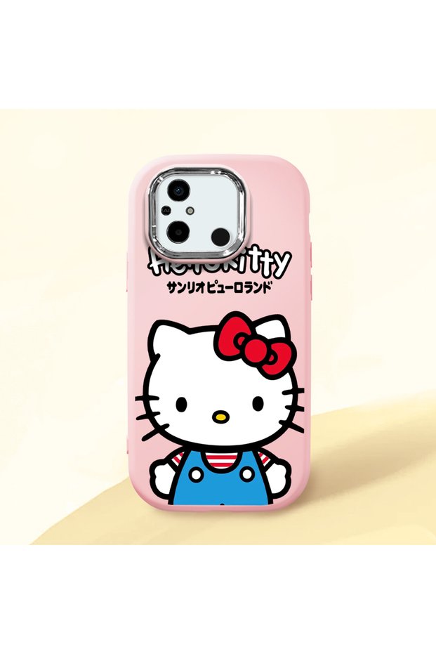 Poco C55 Compatible Case Camera Protector Pink Silicone Couple Phone Case with Kitty Pattern