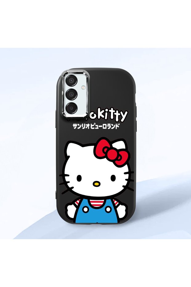 Samsung Galaxy M15 Compatible Case Camera Protector Black Silicone Couple Phone Case Kitty Pattern