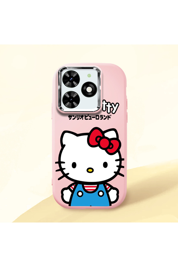 Tecno Spark 20C Compatible Case Camera Protector Pink Silicone Couple Phone Case Kitty Pattern