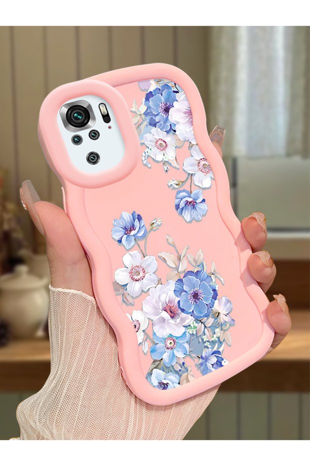 Redmi Note 10S Compatible Case Camera Protector Pink Silicone Couple Phone Case Floral Pattern
