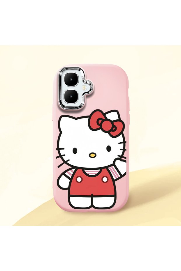 Tecno Spark Go 2 Compatible Case Camera Protector Pink Silicone Couple Phone Case Kitty Pattern