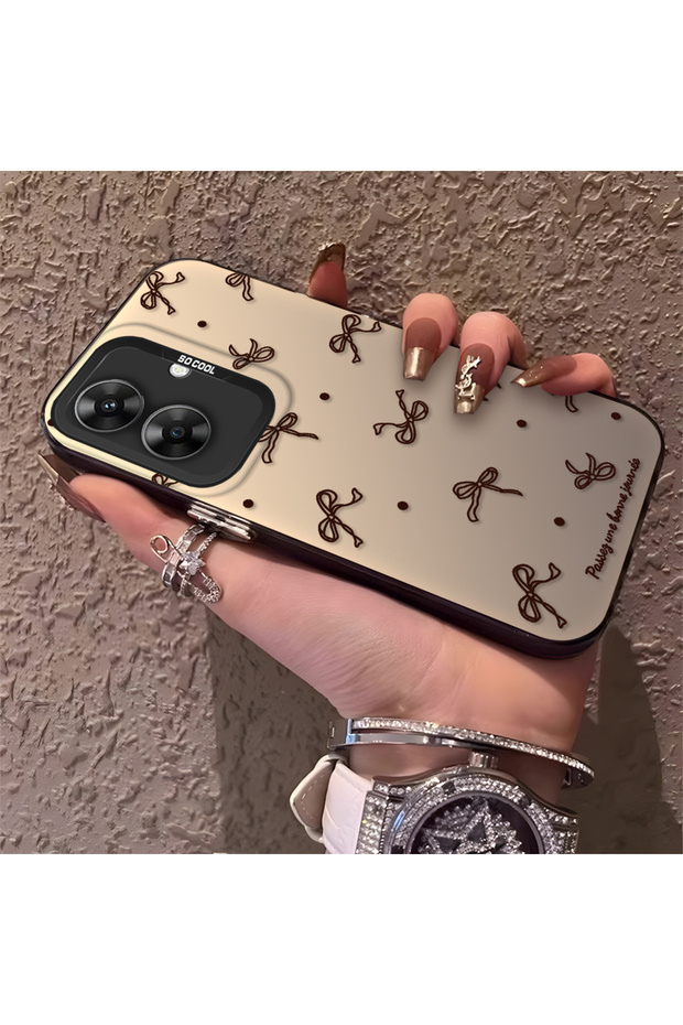 حافظة متوافقة مع هاتف Realme Note 60 ذات جودة عالية وطباعة فيونكة بنية اللون ونقاط