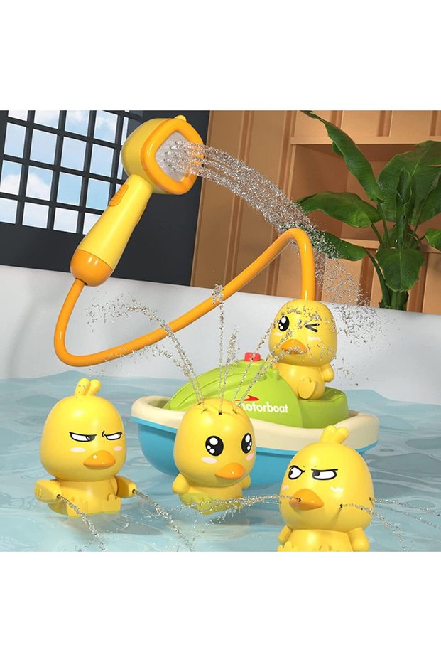 Baby Bath Toy for Toddlers, Electric Spray Bathtub Toy with Cute Duck Design, 3 Spraying Ducks & Shower Head, Floating Boat Toy for Sensory Development, Fun Bath Toy for Boys & Girls