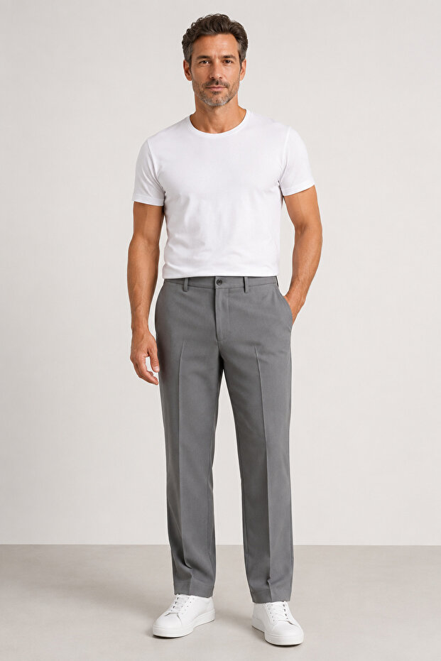 Rio Men's Self-Striped Stretch Linen Textured Trousers 4459-Grey