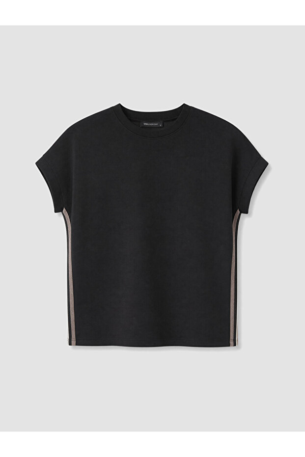 Black Stripe Detailed Soft Touch Oversize Women's T-Shirt