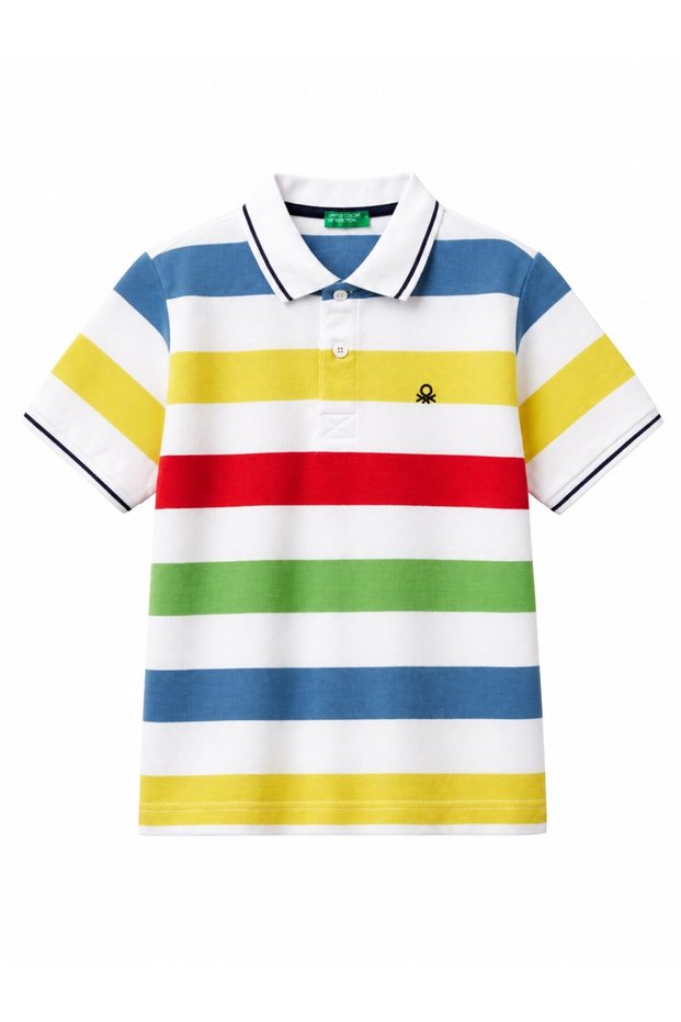 Benetton Boys' Colorful Striped T-Shirt White