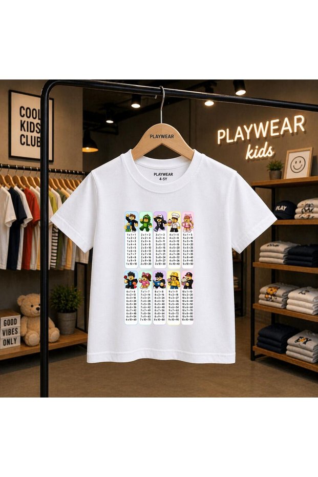 Multiplication Table Educational Children's Printed 100% Children's Unisex T-Shirt 5 6 -7 8-9 10 -11 12 Years Old